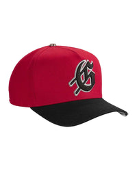Godspeed Forever Insignia Hat red/black, side view of the red crown and black brim