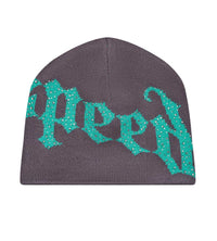 Godspeed Forever OG Logo Studded Beanie Grey/Green front back view