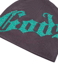 Godspeed Forever OG Logo Studded Beanie Grey/Green front detailed angle view