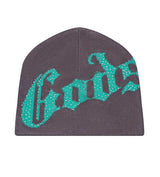 Godspeed Forever OG Logo Studded Beanie Grey/Green front detailed view