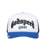 Godspeed Forever Trucker Hat Black Royal front view