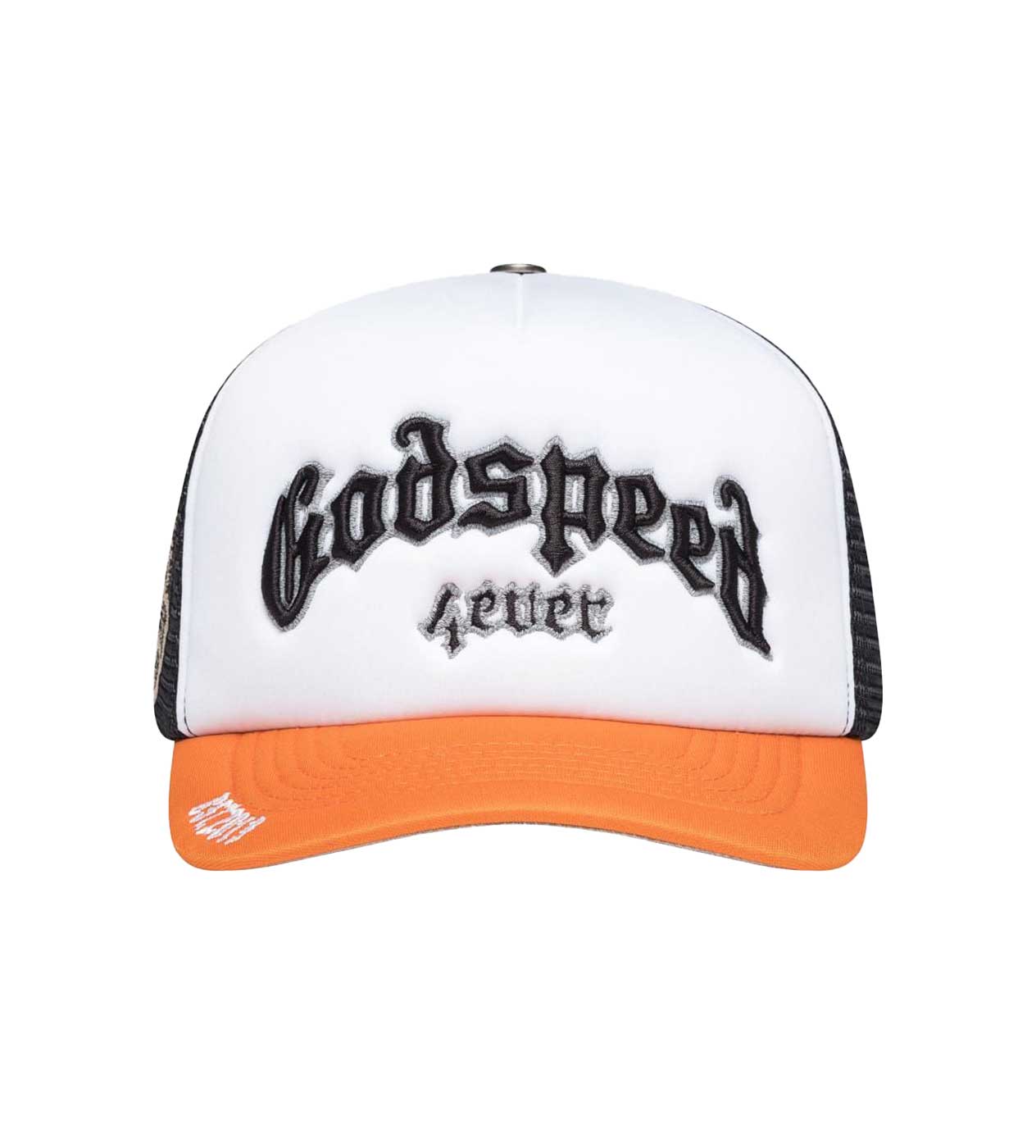 Godspeed Forever Trucker White/Orange (Snapback) front facing