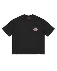 Godspeed GS Air NYC Pocket Tee Black, black pocket tee with a winged GODSPEED AIRWAYS roundel on the chest pocket, front view