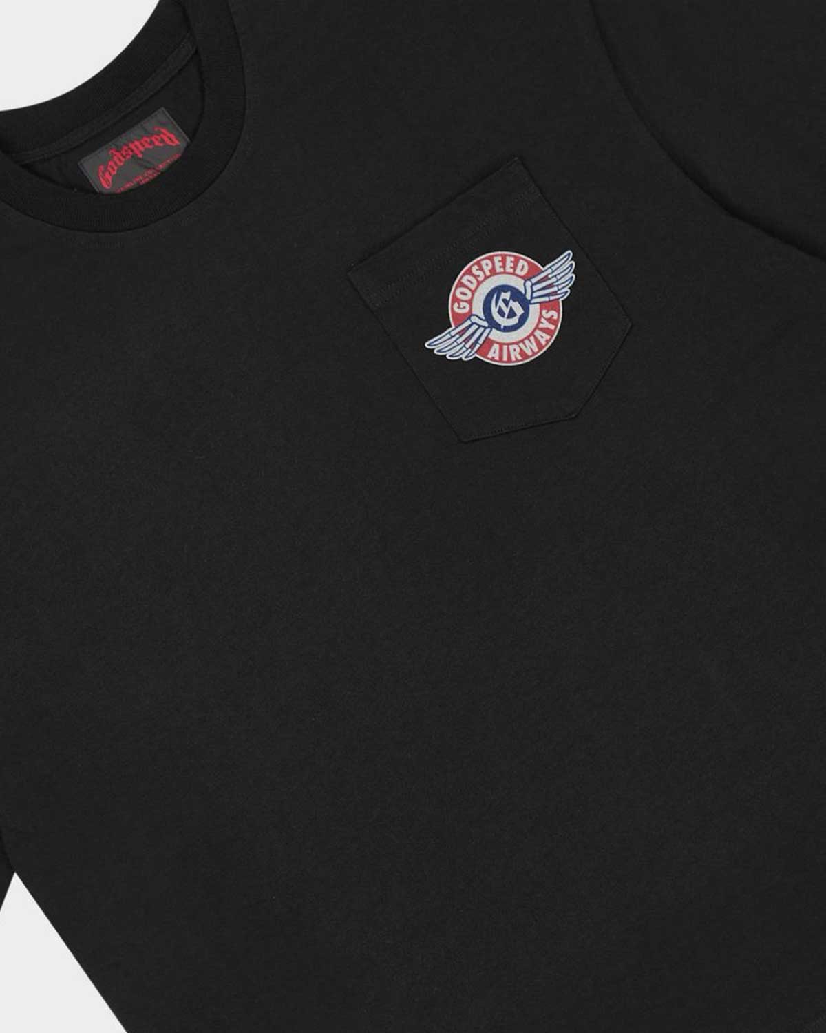 Godspeed GS Air NYC Pocket Tee Black, side view of the black pocket tee
