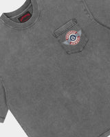 Godspeed GS Air NYC Pocket Tee grey, close-up of the winged GODSPEED AIRWAYS chest pocket patch