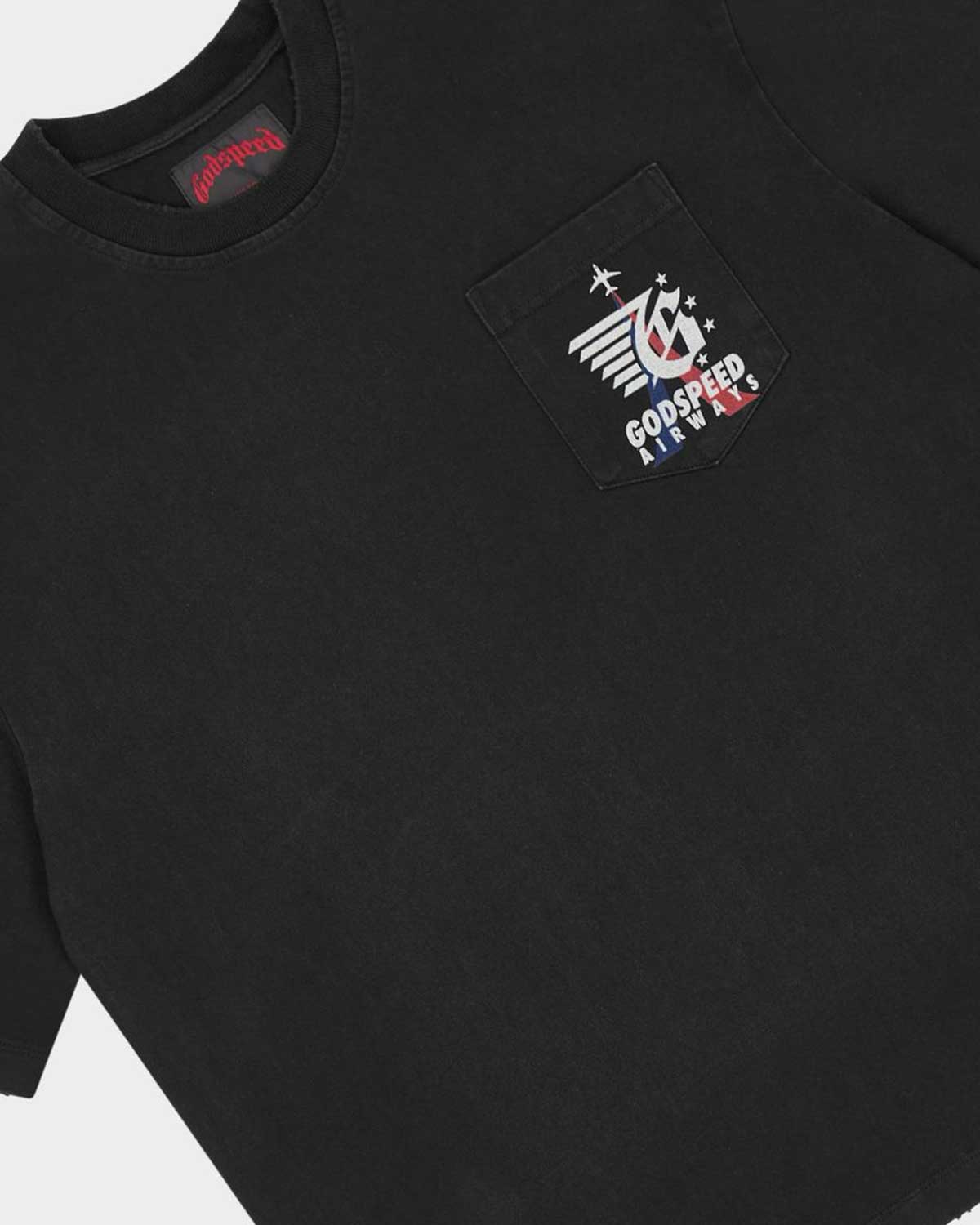 Godspeed GS Air Paris Pocket Tee Black, side view of the black pocket tee
