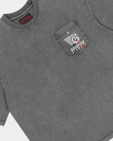 Godspeed GS Air Paris Pocket Tee grey, close-up of the winged GODSPEED AIRWAYS chest pocket print