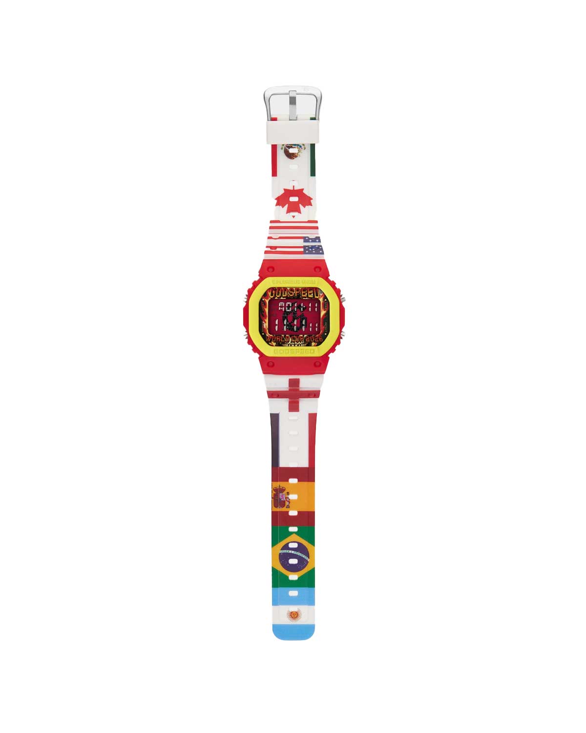 Godspeed GSWC All Nations Chrono white/red, full strap laid flat showing the national flag print