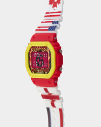 Godspeed GSWC All Nations Chrono white/red, side angle showing the red resin case and pushers