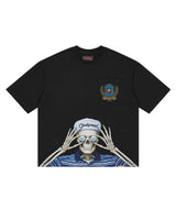 Godspeed Golf Days Pocket Tee black, pocket T-shirt with skeleton golfer graphic, front view