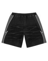 Godspeed Halftime Shorts V2 Black Acid Wash, back view showing the contrast panels and elastic waistband
