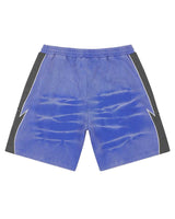 Godspeed Halftime Shorts V2 Blue Acid Wash, back view showing the contrast panels and elastic waistband