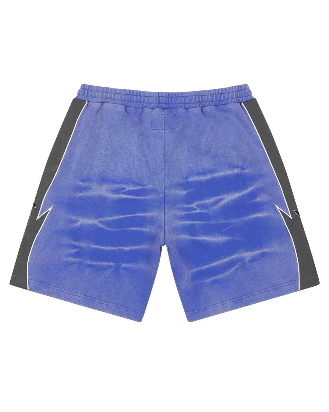 Godspeed Halftime Shorts V2 Blue Acid Wash, back view showing the contrast panels and elastic waistband