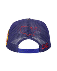 Godspeed Americana Trucker Hat Blue, back view showing the snapback closure