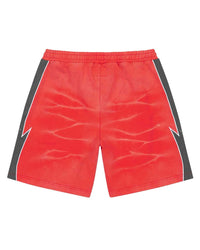 Godspeed Halftime Shorts V2 Red Acid Wash, back view showing the contrast panels and elastic waistband
