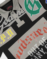 Godspeed Heritage Patchwork Polo black, close-up of the front patchwork graphics