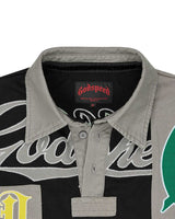 Godspeed Heritage Patchwork Polo black, close-up of the collar and neck area