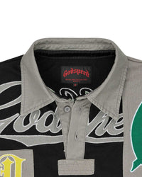 Godspeed Heritage Patchwork Polo black, close-up of the collar and neck area