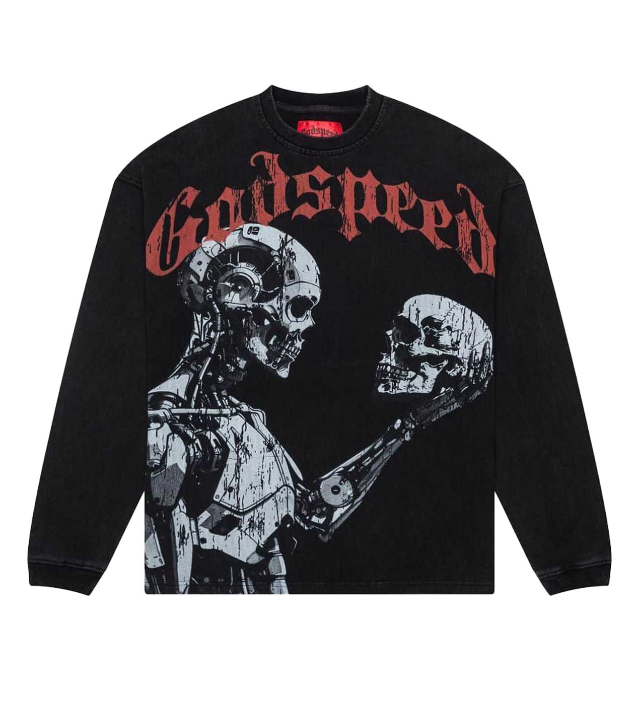 Godspeed Human Vs AI III L/S Tee Washed Black front view