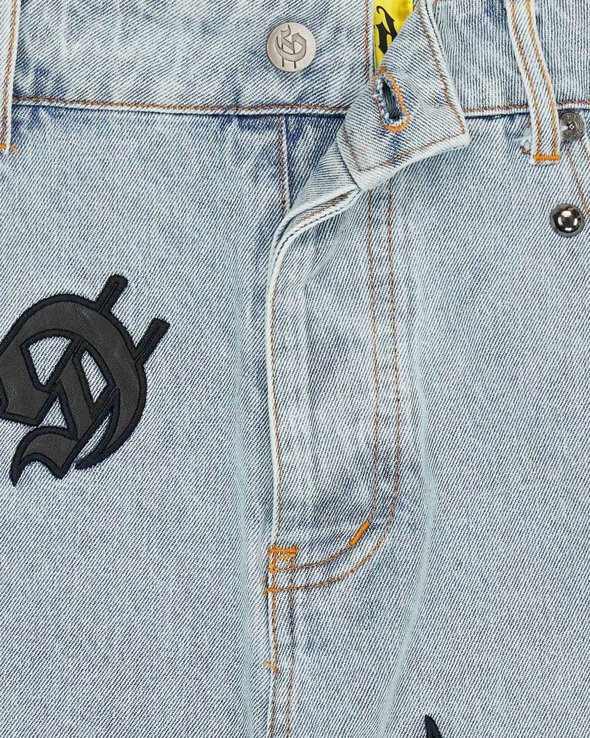 Godspeed Infinity Denim Shorts blue with all-over black G-logo print,front detailed 2