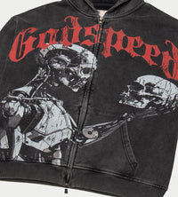 Godspeed Mankind vs AI Zip Up Hoodie Washed Black