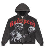 Godspeed Mankind vs AI Zip Up Hoodie Washed Black