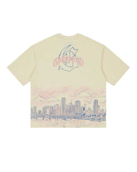 Godspeed Miami Skyline Tee bone, back view with Godspeed script and Miami skyline graphic