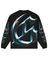 Godspeed New Age Reloaded L/S Tee black, back view with an oversized chrome Gothic G and red sparkle stars