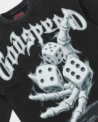 Godspeed No Risk No Reward L/S Tee black, close-up of the skeletal hand, dice and chrome Godspeed lettering