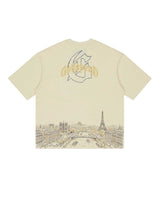 Godspeed Paris Skyline Tee bone, back view with Godspeed script and Paris skyline graphic