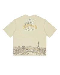 Godspeed Paris Skyline Tee bone, back view with Godspeed script and Paris skyline graphic