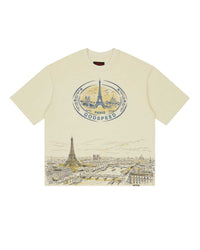 Godspeed Paris Skyline Tee bone, heavyweight tee with oval crest and Eiffel Tower skyline, front view