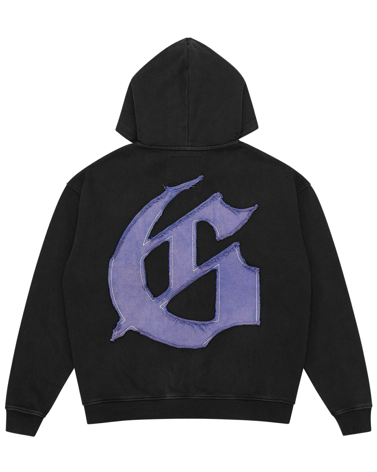 Godspeed Raw Import Sweatsuit black/blue, hoodie back view with large blue-violet gothic G