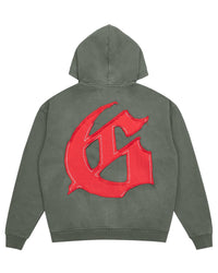 Godspeed Raw Import Sweatsuit grey/red, hoodie back view with large red gothic G