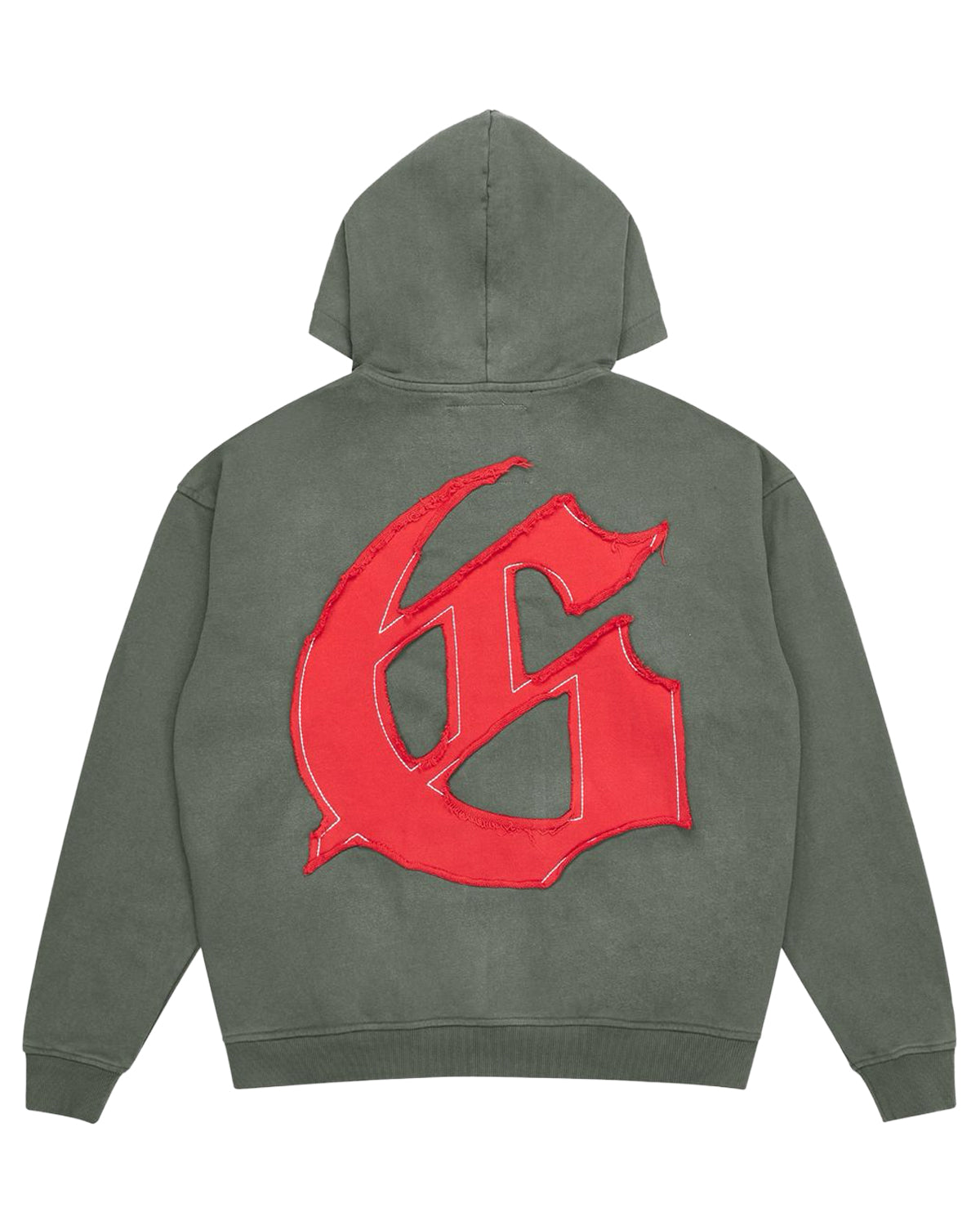 Godspeed Raw Import Sweatsuit grey/red, hoodie back view with large red gothic G