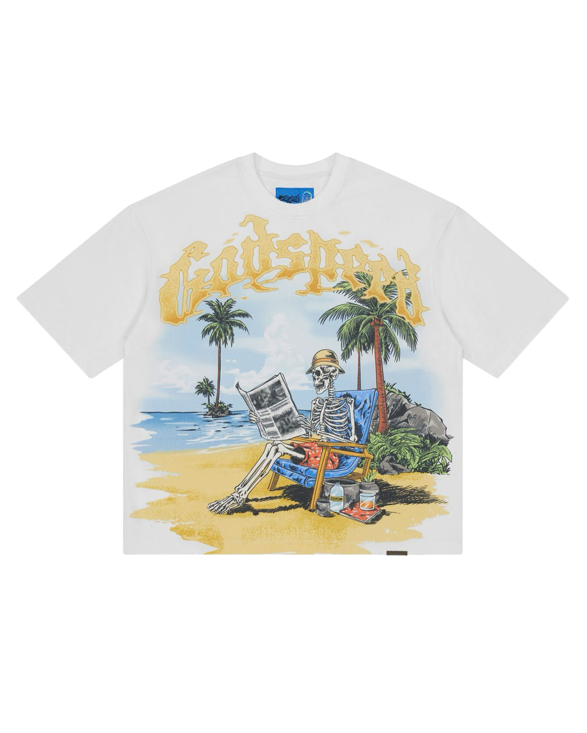 Godspeed Skeleton Beach II NG Tee white, T-shirt with beach skeleton graphic, front view
