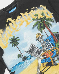Godspeed Skeleton Beach NG II L/S Tee black, close-up detail view of the front graphic