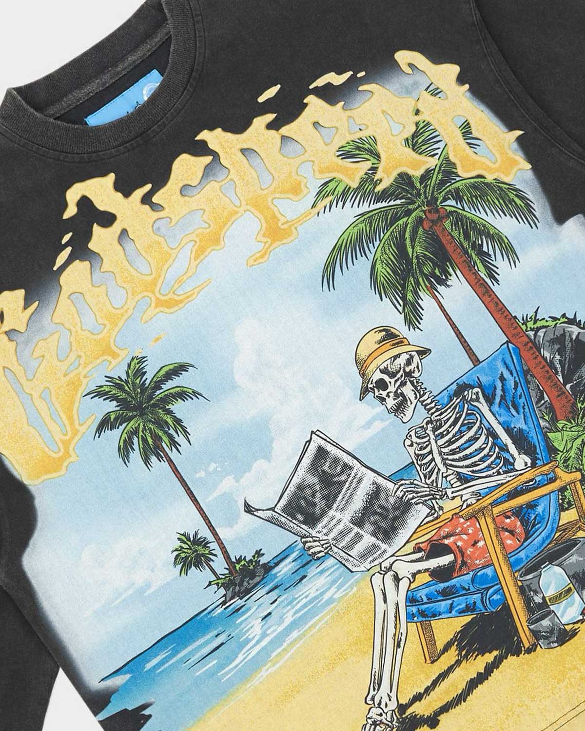 Godspeed Skeleton Beach NG II L/S Tee black, close-up detail view of the front graphic