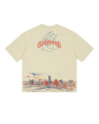 Godspeed Texas Skyline Tee bone, back view with Godspeed script and Texas skyline graphic