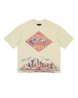 Godspeed Texas Skyline Tee bone, heavyweight tee with red diamond crest and Texas skyline, front view