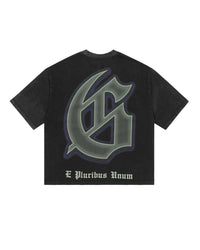 Godspeed The Landing Tee in black, boxy fit, back view