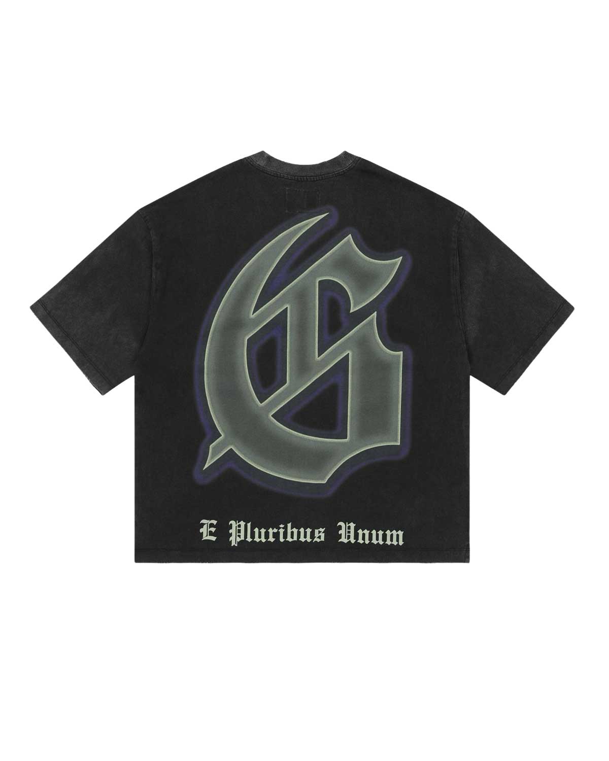 Godspeed The Landing Tee in black, boxy fit, back view