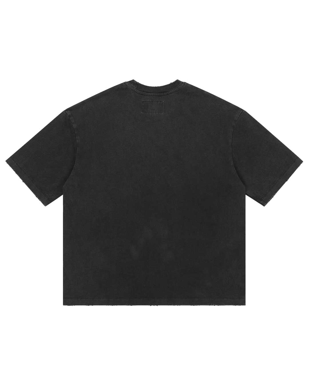 Godspeed Thoroughbred II NG Tee black, plain back view with a distressed hem
