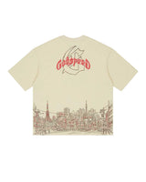 Godspeed Tokyo Skyline Tee bone, back view with Godspeed script and Tokyo skyline graphic