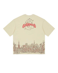 Godspeed Tokyo Skyline Tee bone, back view with Godspeed script and Tokyo skyline graphic