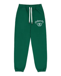 Godspeed Victor Crest Sweatsuit green, sweatpants with crest on the leg, front view