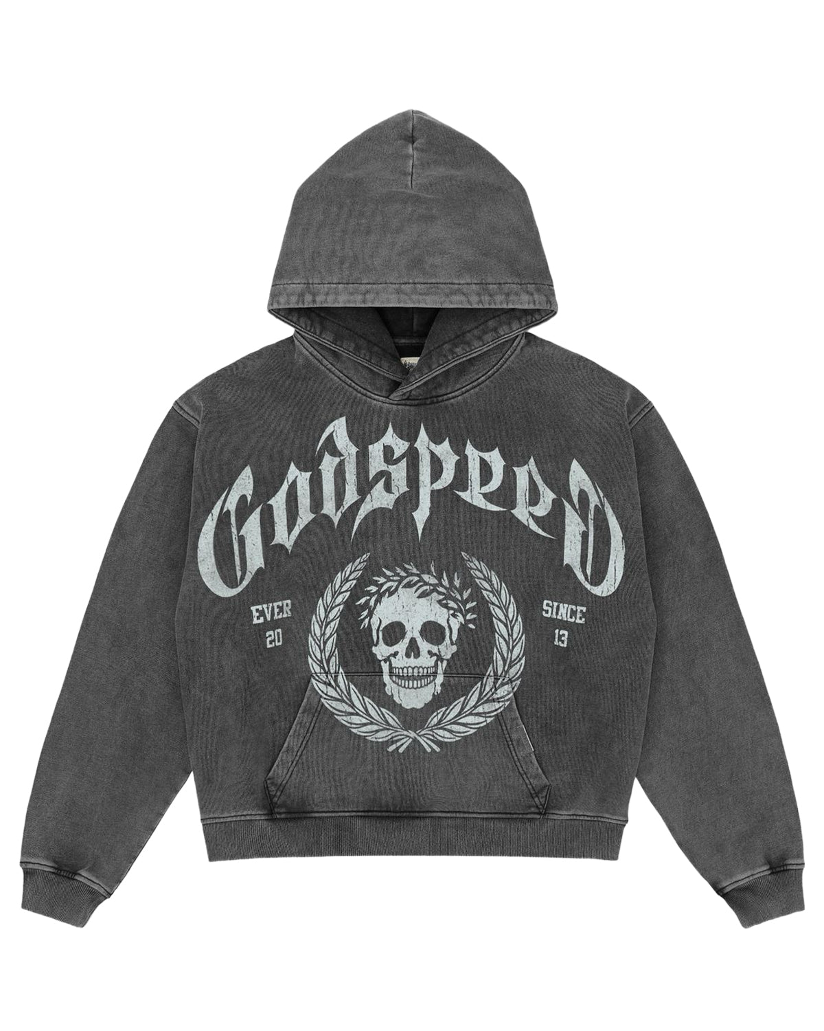 Godspeed Victor Crest Sweatsuit grey, hoodie with Godspeed lettering and skull crest, front view