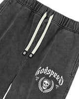 Godspeed Victor Crest Sweatsuit grey, close-up of the skull crest on the hoodie chest