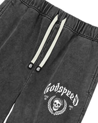 Godspeed Victor Crest Sweatsuit grey, close-up of the skull crest on the hoodie chest