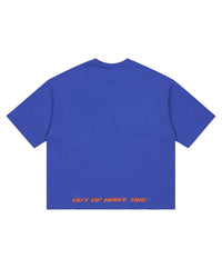 Godspeed Vital Necessi Tee NYK blue, back view with OUT OF MANY, ONE printed along the hem